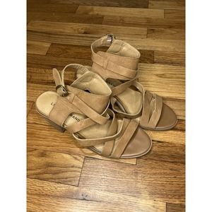 LUCKY BRAND KAILASA SANDAL SHOE Strappy Block Heel Tan Light Brown Size 8